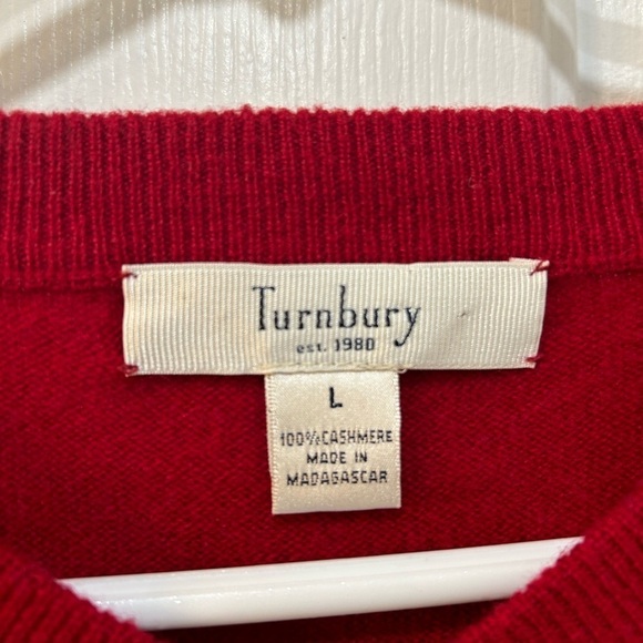 Men's 100% Cashmere V-Neck Sweater Holiday Red Business Casual Preppy Sz L - Picture 3 of 5